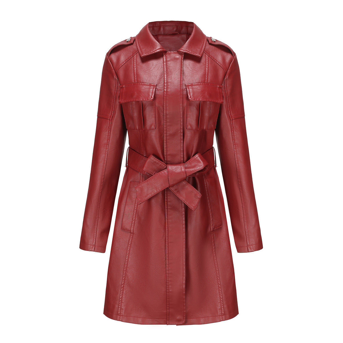 The 'Regent' Mid-Length Faux Leather Trench | Belted British Style Coat Feminé Luxé