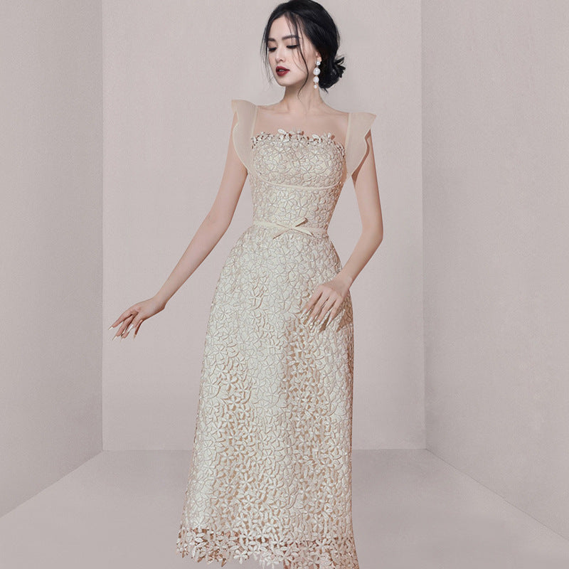 Elegant Patchwork Lace High-Waisted Evening Dress Feminé Luxé