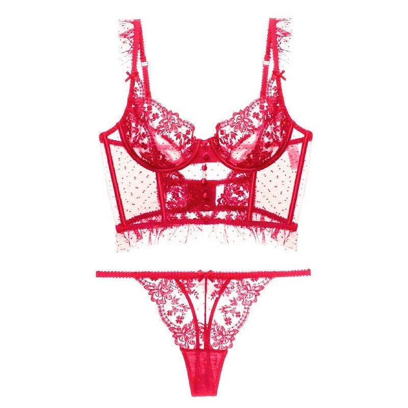 Sheer Embroidered Lace Longline Bralette & Panty Set Feminé Luxé