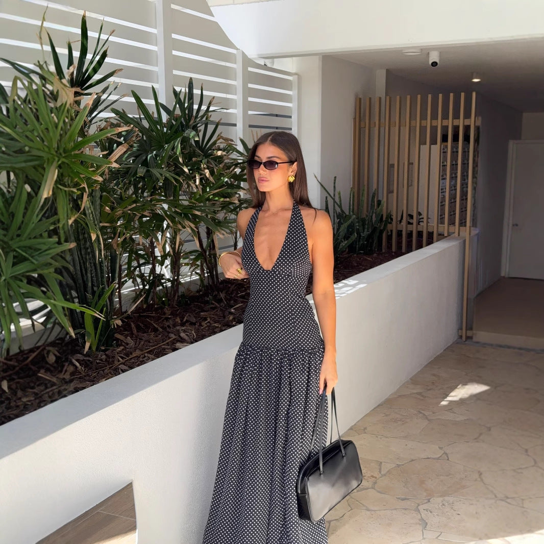 Polka Dot Halter Maxi Dress Feminé Luxé