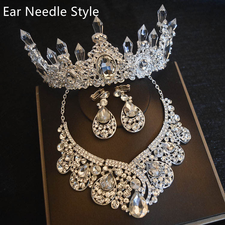 Royal Bridal Queen Crown Set: Dazzling 3-Piece Crystal Tiara, Statement Necklace & Drop Earrings for the Ultimate Ceremony Look Feminé Luxé