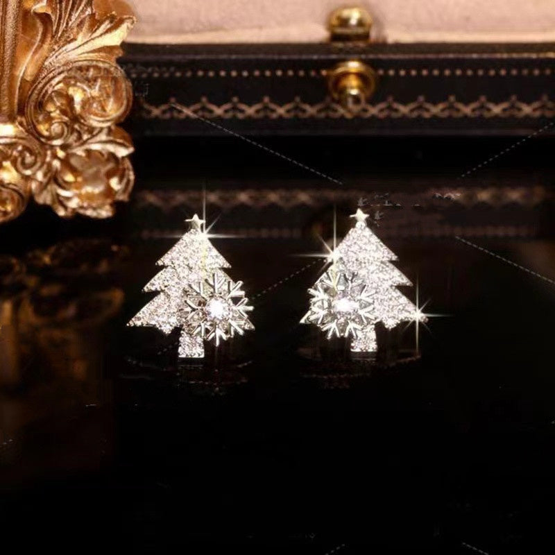 Festive Luxe Rotatable Crystal Tree Studs | Geometric Copper Earrings for Special Days Feminé Luxé