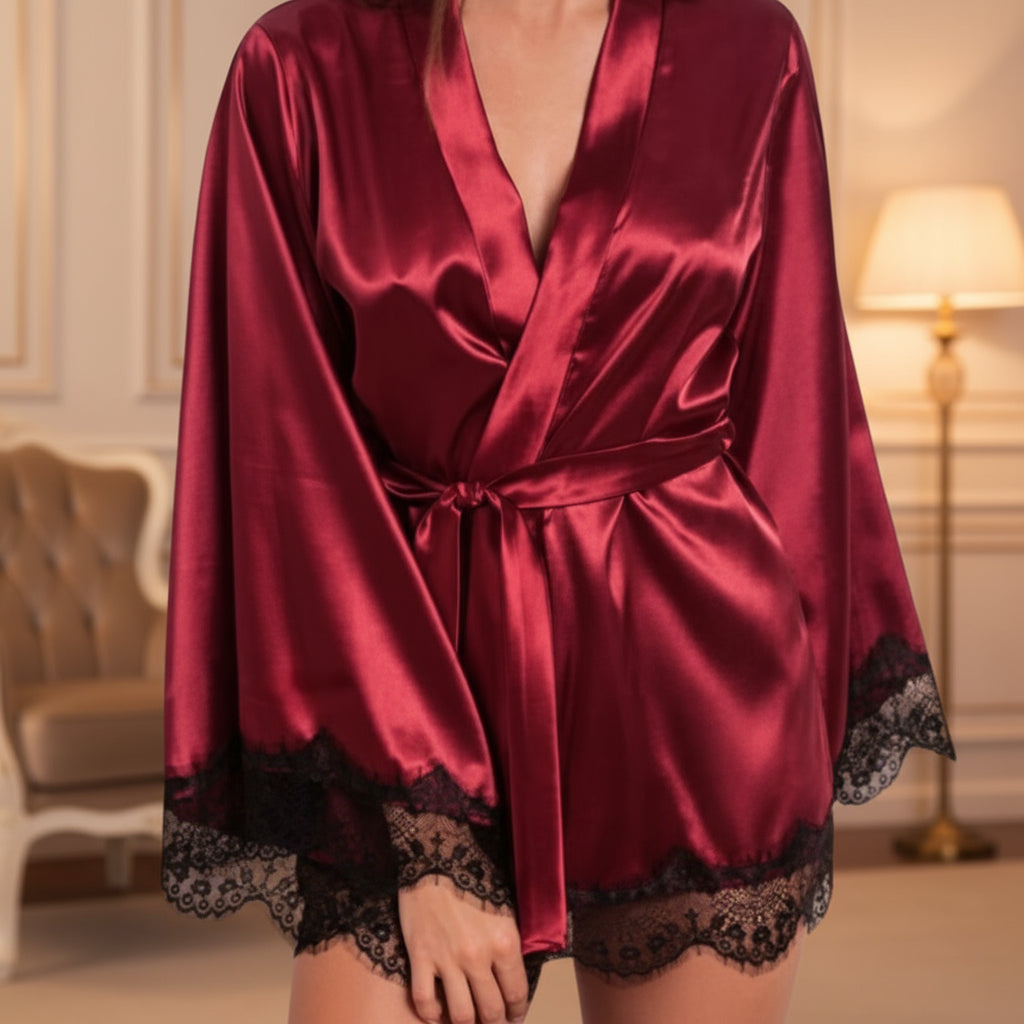 Silken Lace-Trim Kimono Robe | Signature Nightwear Feminé Luxé