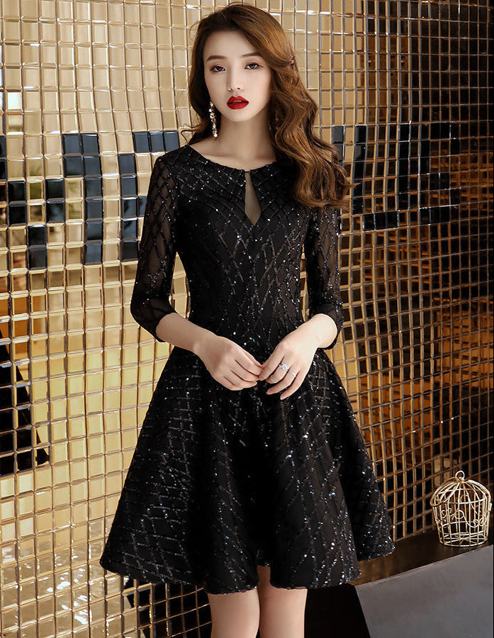 Elegant Black Sequin Cocktail & Party Dress Feminé Luxé