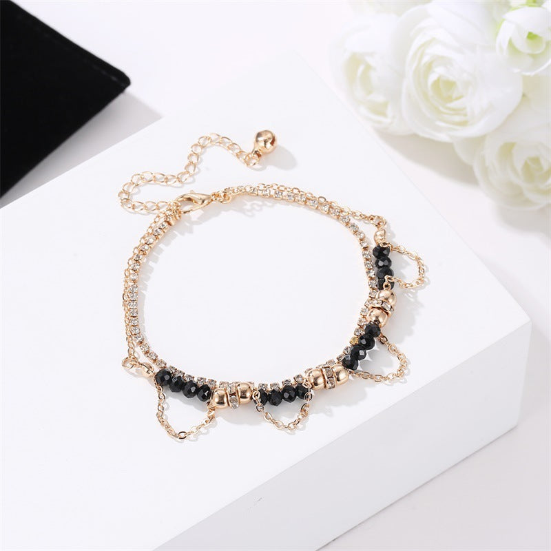 Bohemian Ethnic Style Beaded Tassel Layering Bracelet (Gold & Black) Feminé Luxé