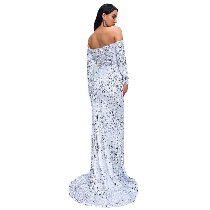 Elegant Off-Shoulder Long Sleeve Sequin Evening Gown Feminé Luxé