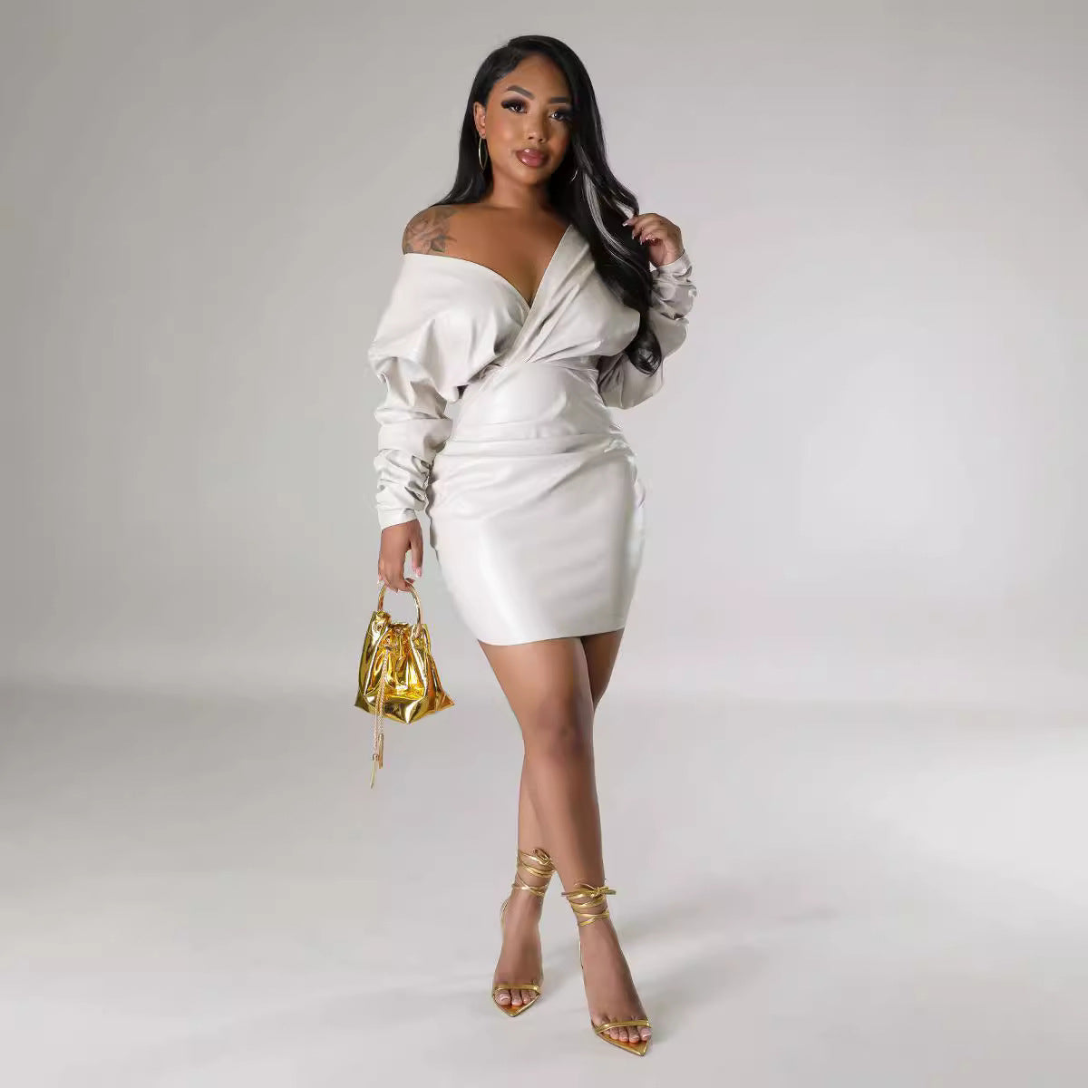 Ivory Faux Leather Mini Dress Feminé Luxé