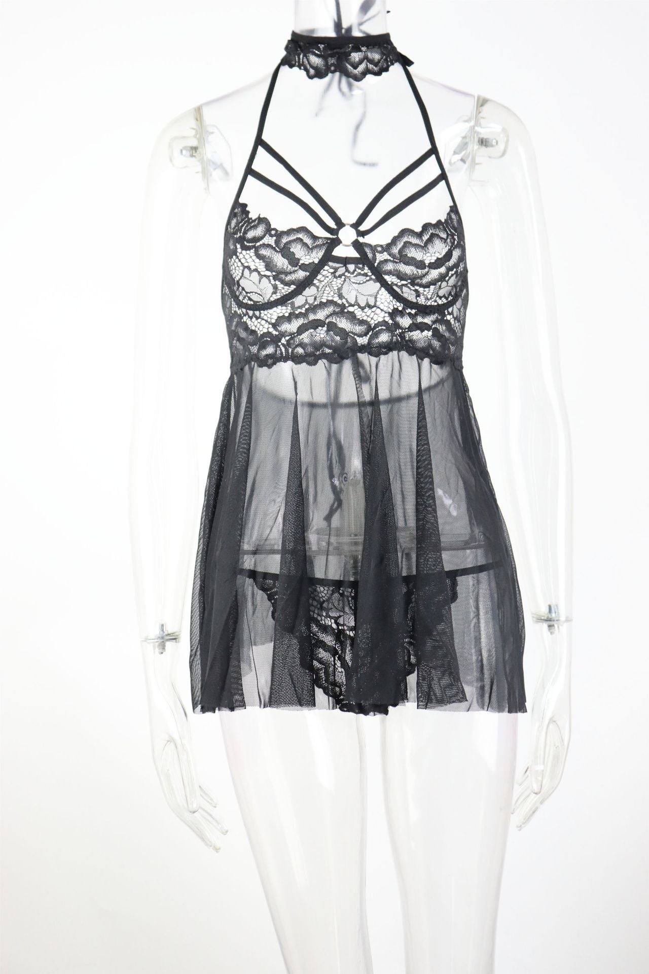 Strappy Mesh & Lace Babydoll Set | Deep V Intimate Feminé Luxé