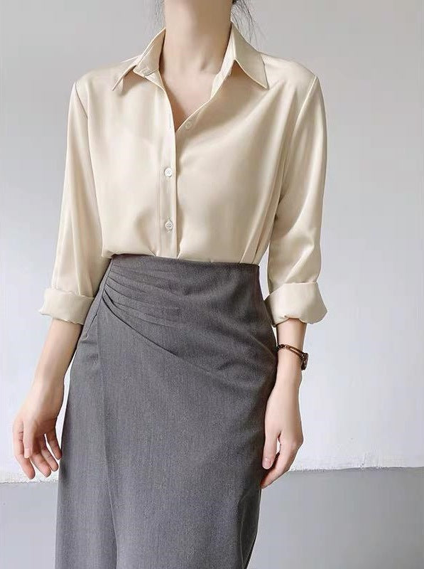 High-Grade Satin Glow Shirt – Luxe Minimal Elegance Feminé Luxé