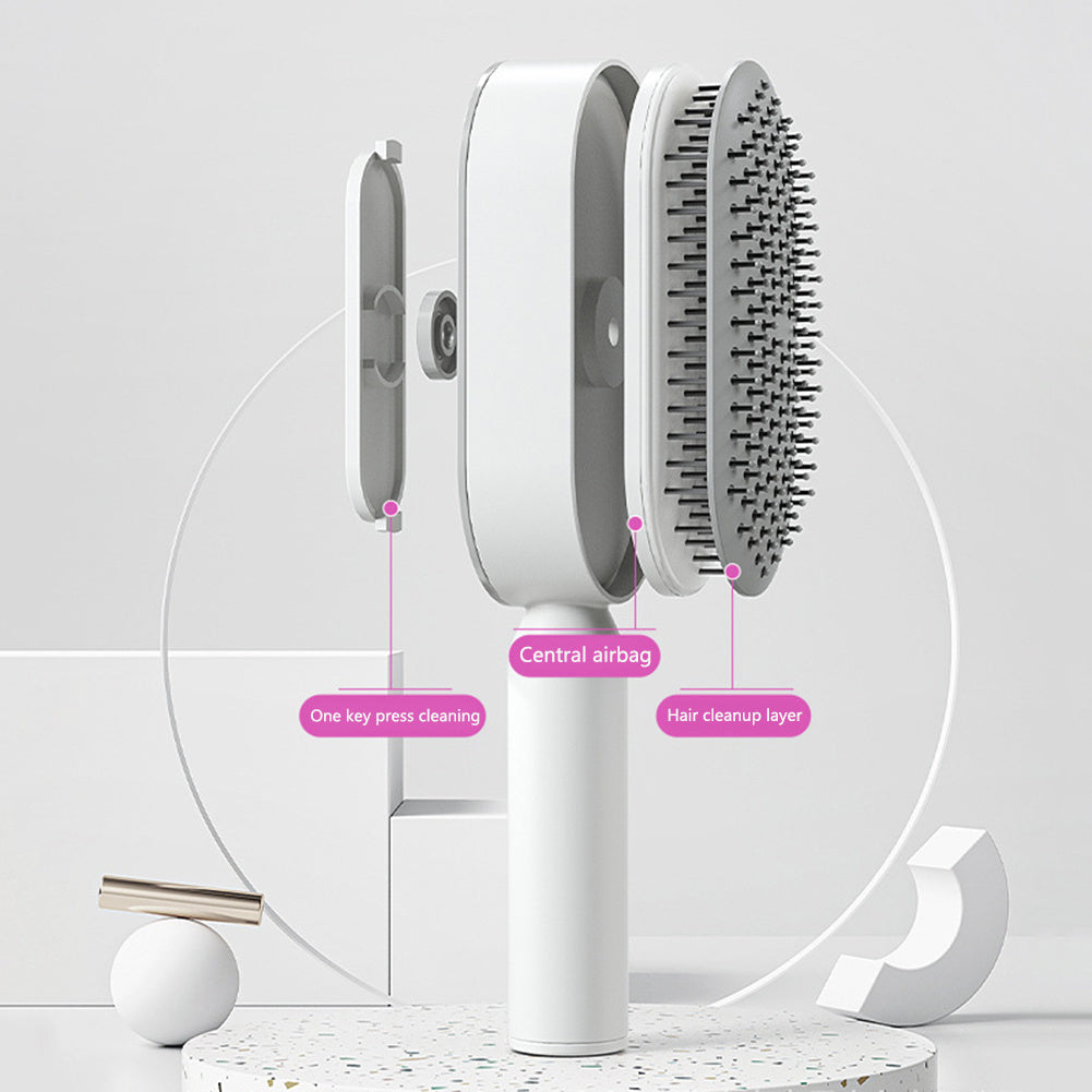 The Serenity Glide: One-Key Self-Cleaning Detangler & Scalp Massager Brush Feminé Luxé