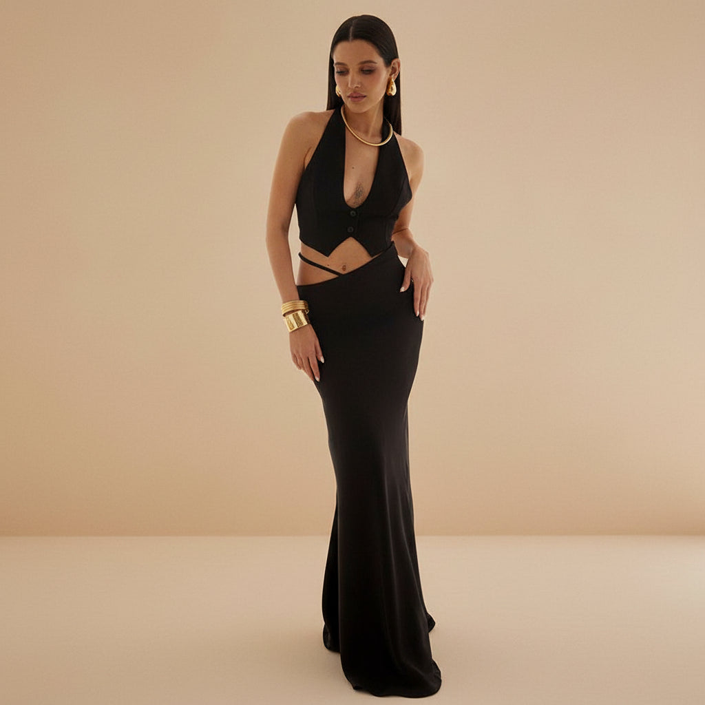 White Cut-Out Maxi Dress — Sculpted Minimal Bodycon Elegance Feminé Luxé