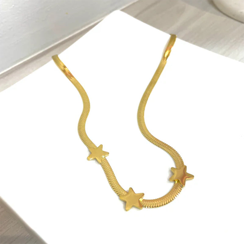 Celestial Star Serpent Necklace - Gold Plated Stainless Steel Statement Choker Feminé Luxé