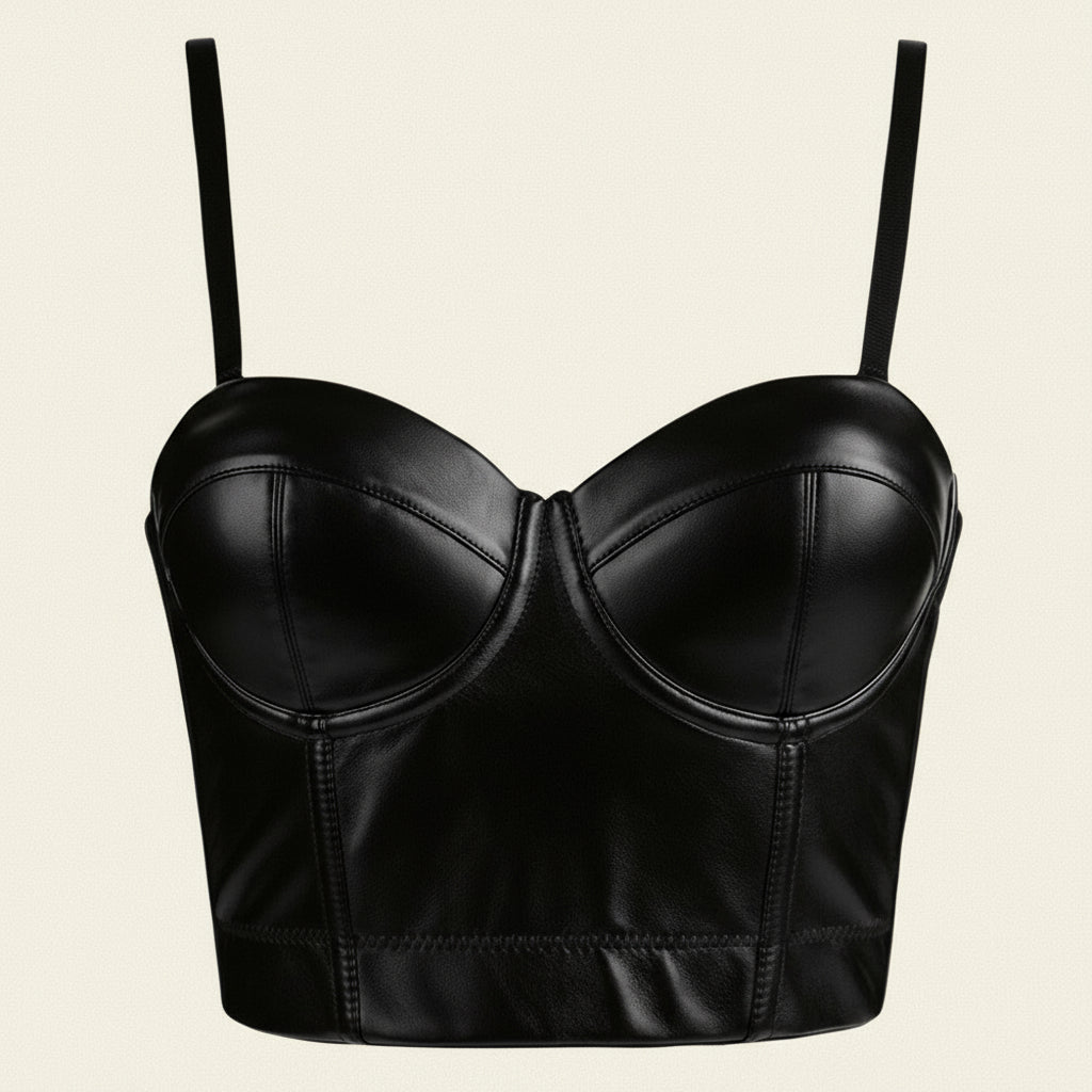 Edgy Faux Leather Tube Corset - Structured Backless Bustier Vest Top Feminé Luxé
