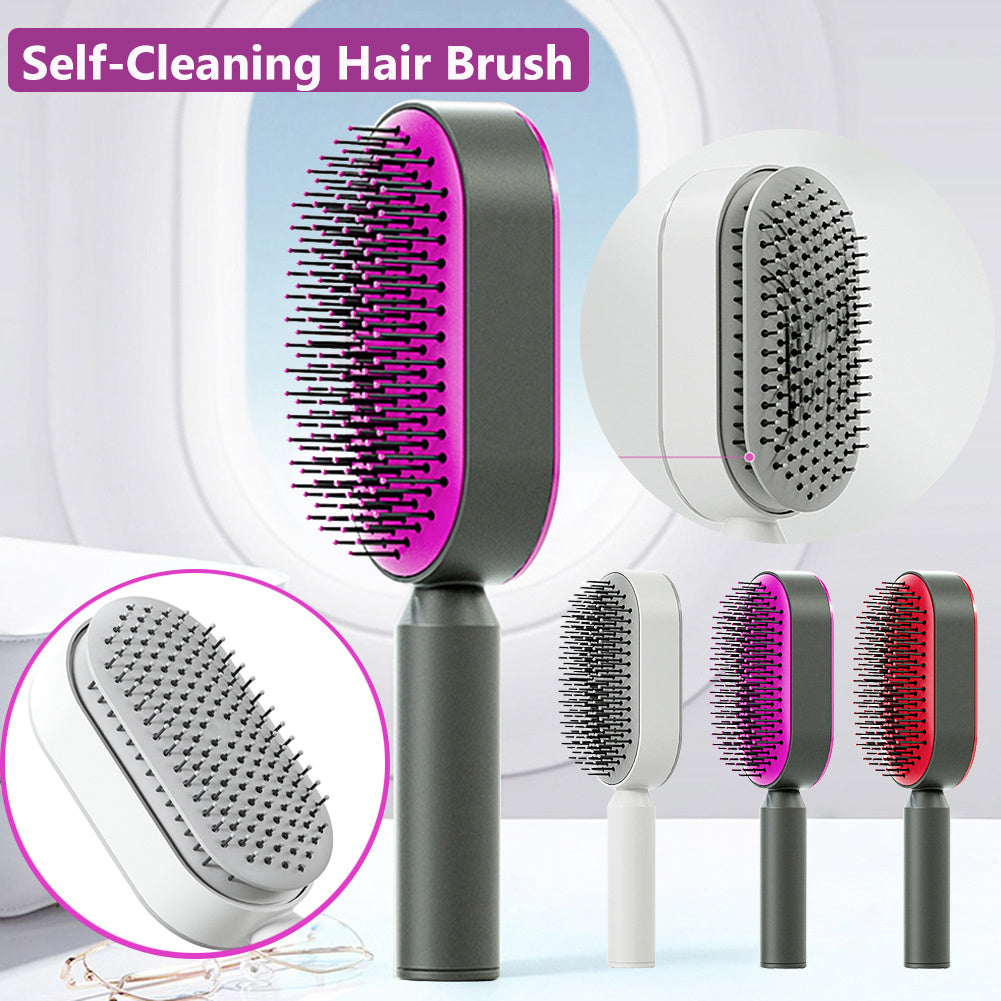 The Serenity Glide: One-Key Self-Cleaning Detangler & Scalp Massager Brush Feminé Luxé