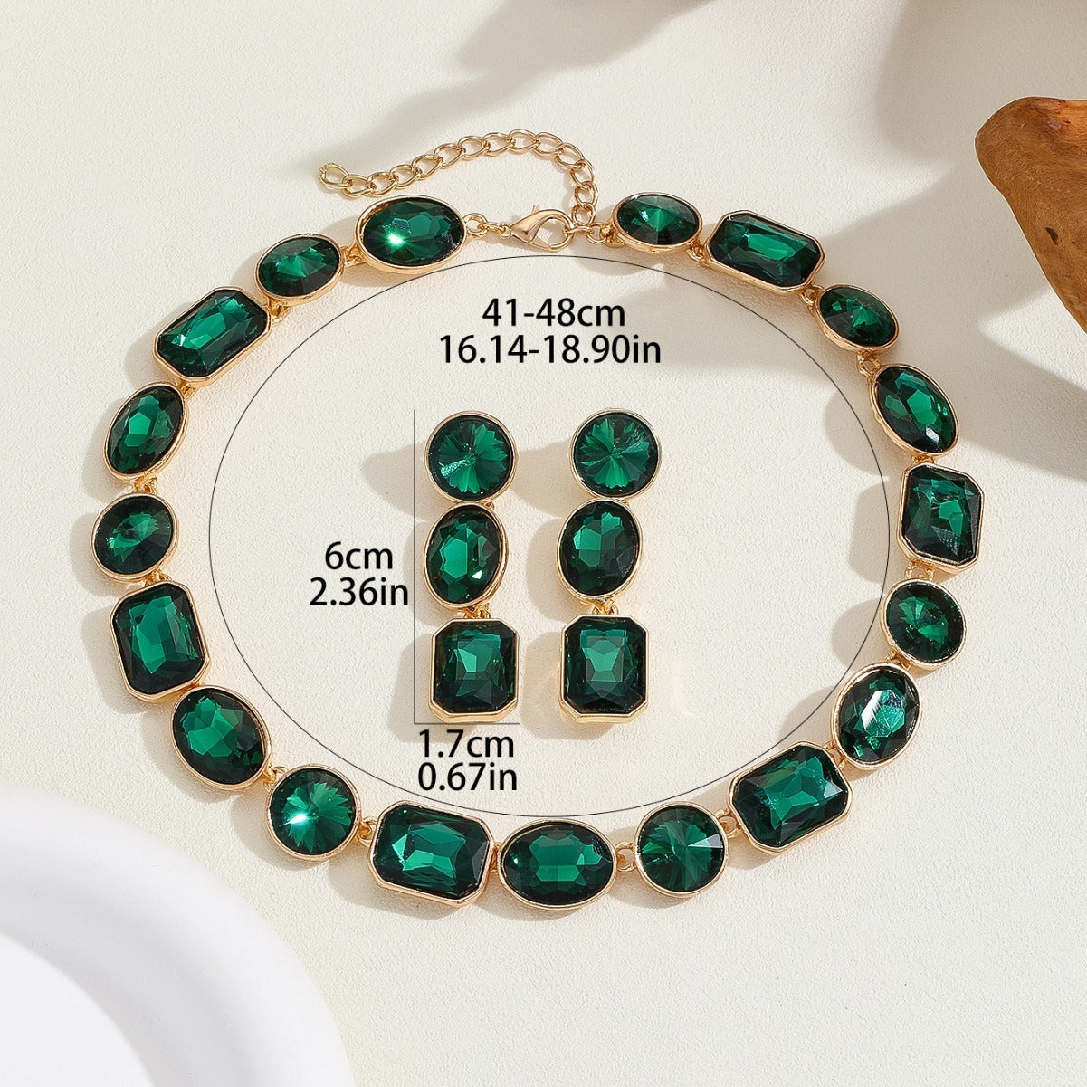 Statement Emerald Green Antique Style Crystal Choker & Drop Earrings Set (Handmade) Feminé Luxé