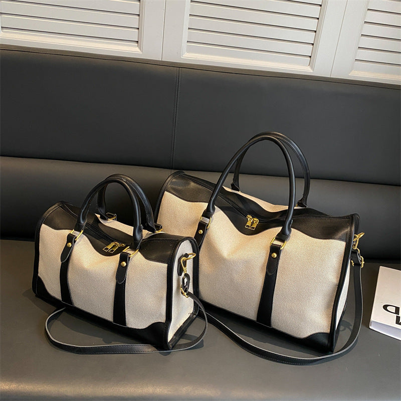 The 'Voyager' Luxe Travel Duffel Bag - Canvas & Vegan Leather Weekend Holdall Feminé Luxé