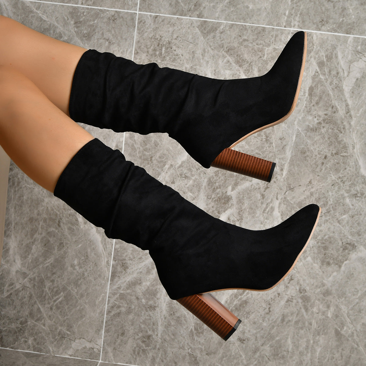 The 'Manhattan' Suede Mid-Calf Block Heel Boot Feminé Luxé