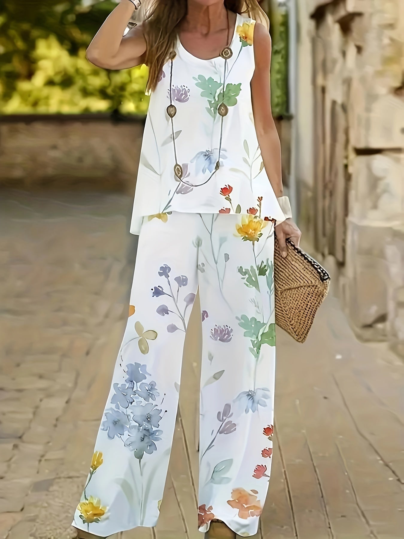 The Flowing Bloom: Sleeveless Floral Two-Piece Set Feminé Luxé