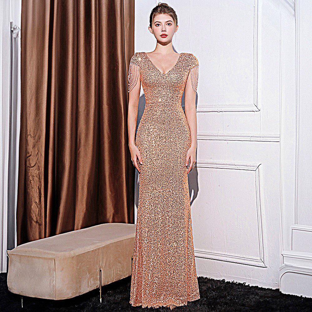 Sequined Slim Fit Long Evening Gown – Elegant Sparkling Formal Dress Feminé Luxé