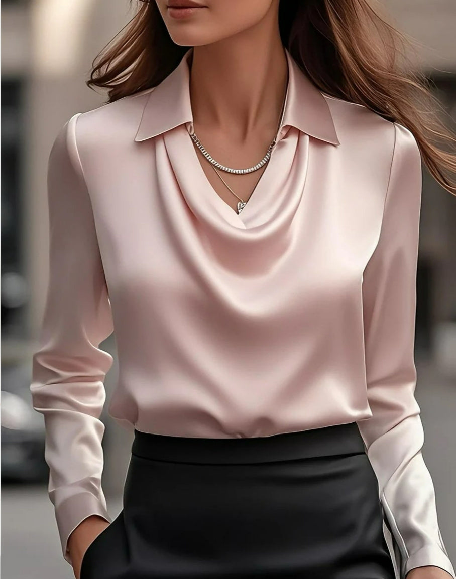Sky Satin Draped Blouse Feminé Luxé