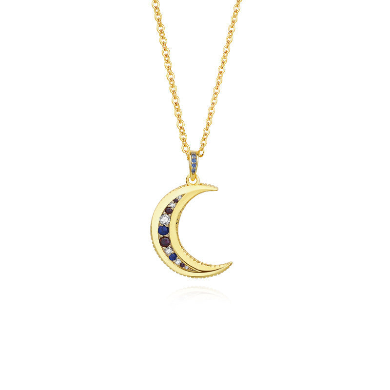 Celestial S925 Sterling Silver Crescent Moon Pendant Necklace – White & Yellow Gold Plated Feminé Luxé