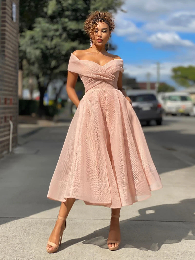 The "Aura" Off-Shoulder Elegant Cocktail Dress Feminé Luxé