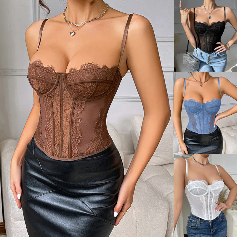 Luxury Lace Strap Corset Bustier - Open Back Lingerie Bodyshaper Camisole Feminé Luxé