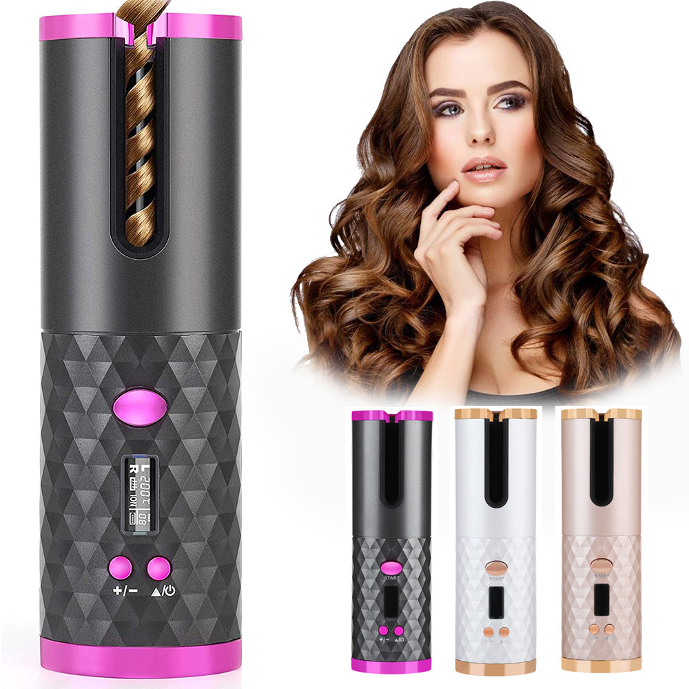 The Liberty Wave: Cordless Auto-Rotating Ceramic Curler with Digital LCD Display Feminé Luxé