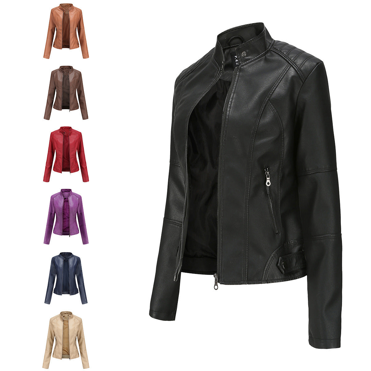 The 'Zenith' Slim-Fit Stand Collar Faux Leather Jacket | Biker Chic Feminé Luxé