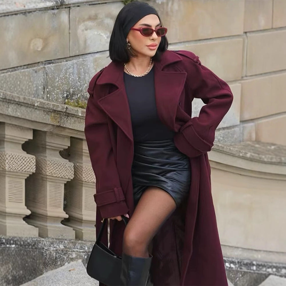 The Elegant Lace-Up Coat: Deep Plum Wool Blend Outerwear Feminé Luxé