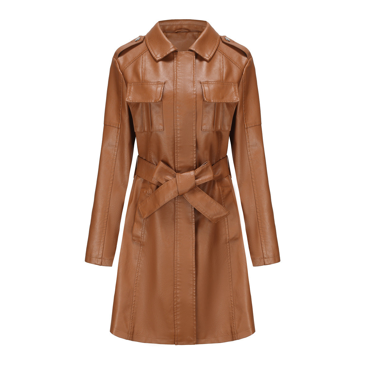 The 'Regent' Mid-Length Faux Leather Trench | Belted British Style Coat Feminé Luxé