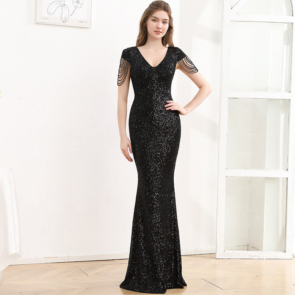 Sequined Slim Fit Long Evening Gown – Elegant Sparkling Formal Dress Feminé Luxé