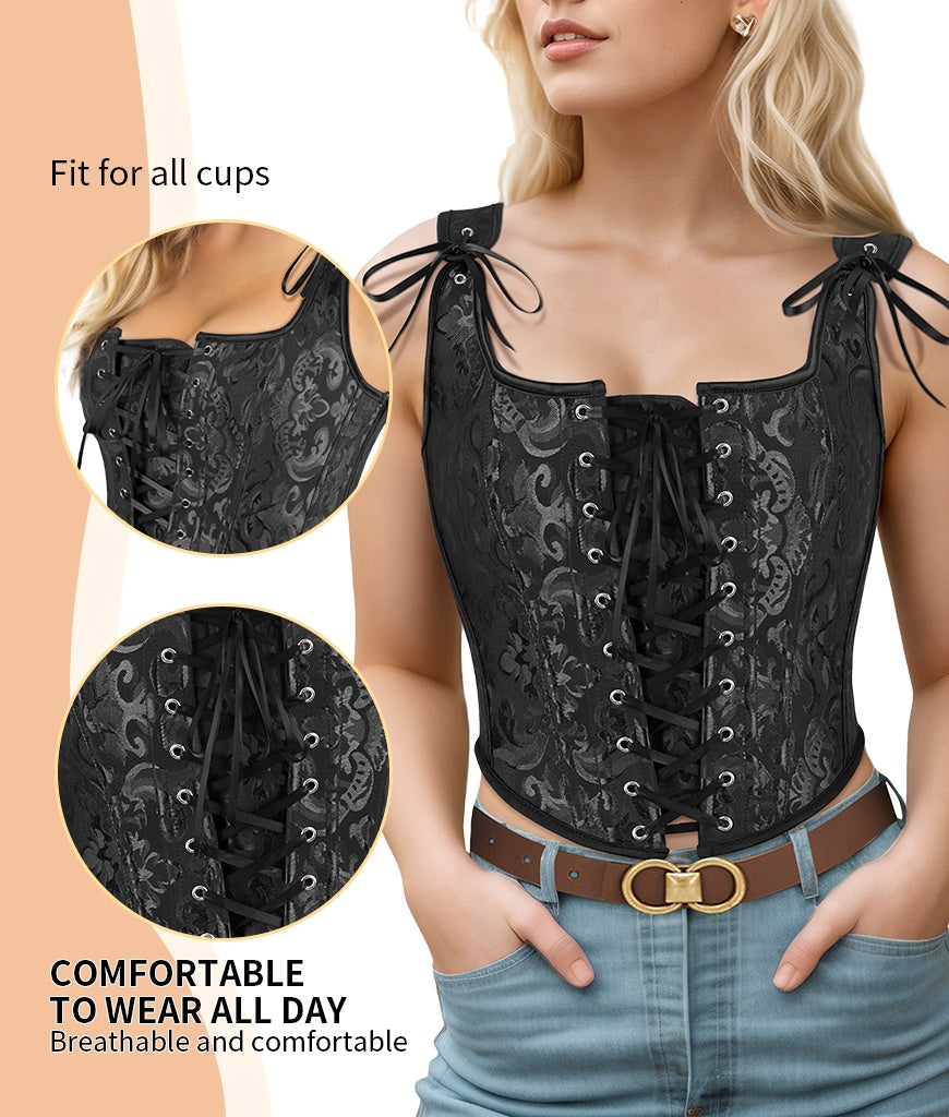 Renaissance Jacquard Corset Top with Tie Straps Feminé Luxé