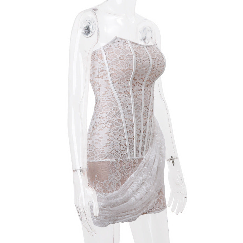 Feminé Luxé Signature: Lace Corset Bodycon Mini Dress | Strapless Back-Lace Bridal Shower & Party Attire Feminé Luxé