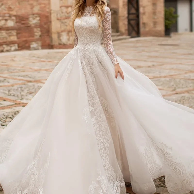 Exquisite Long Sleeve Lace Wedding Dress – Ivory Ball Gown Feminé Luxé