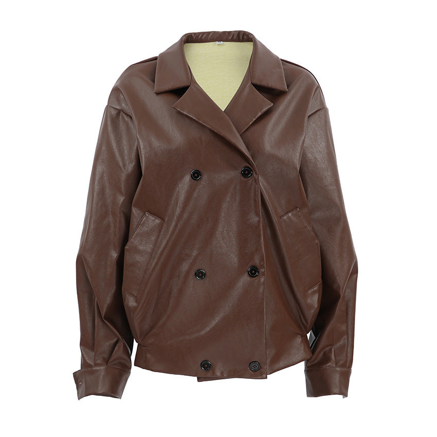 The 'Chic Command' Loose-Fit Faux Leather Blouson | Suit Collar Outerwear Feminé Luxé