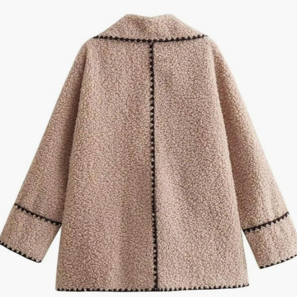 Plush Faux Fur Teddy Jacket with Contrast Trim Feminé Luxé