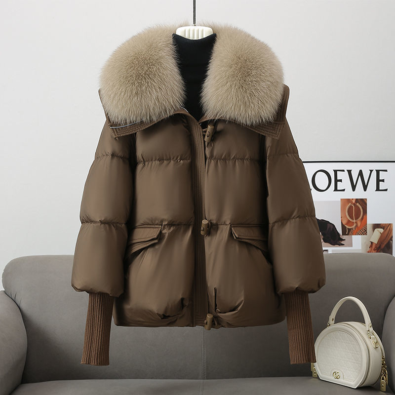 Chic Down Cotton-Padded Short Winter Coat with Faux Fur Collar Feminé Luxé