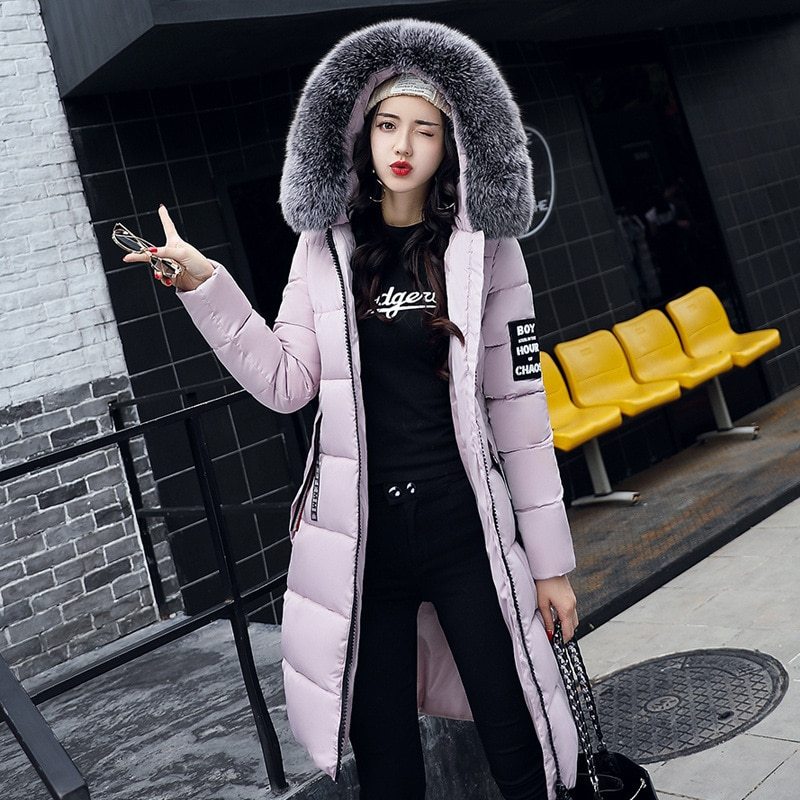 Warm & Stylish Long Cotton Jacket with Big Faux Fur Hood Feminé Luxé