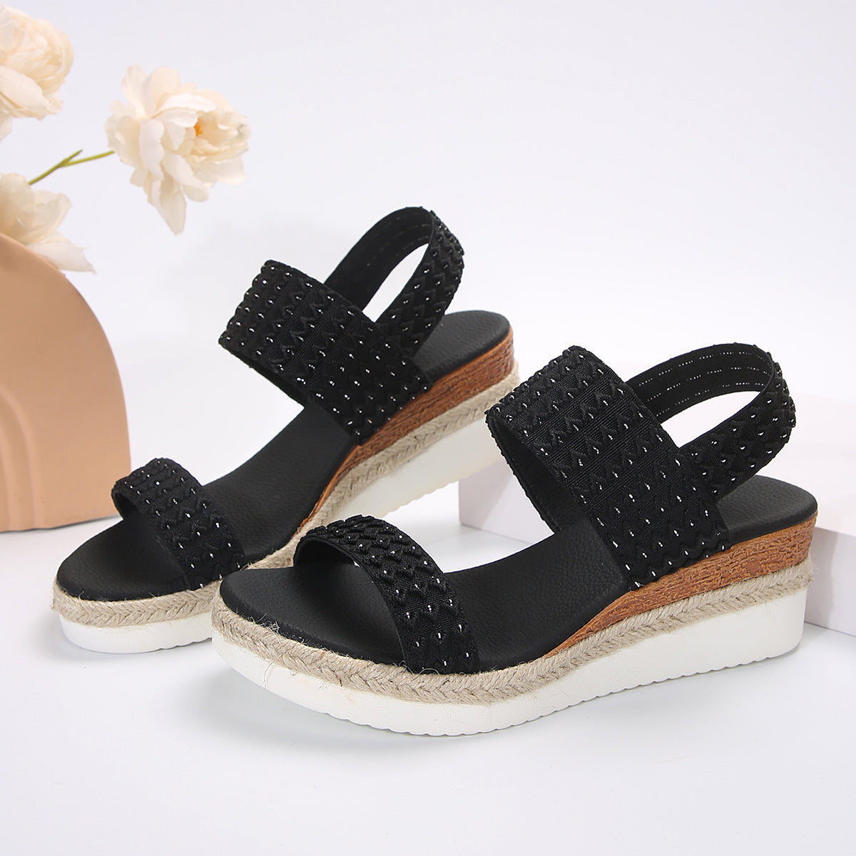 The Santorini Woven Wedge: Espadrille Platform Peep-Toe Sandal Feminé Luxé