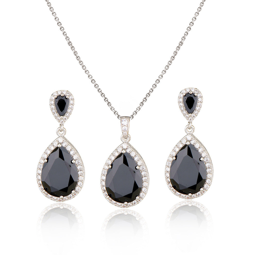 Vibrant Teardrop Zircon Bridal Set: Diamond-Treated Necklace & Earrings in 14K Gold/Platinum Plating for Bold Elegance Feminé Luxé