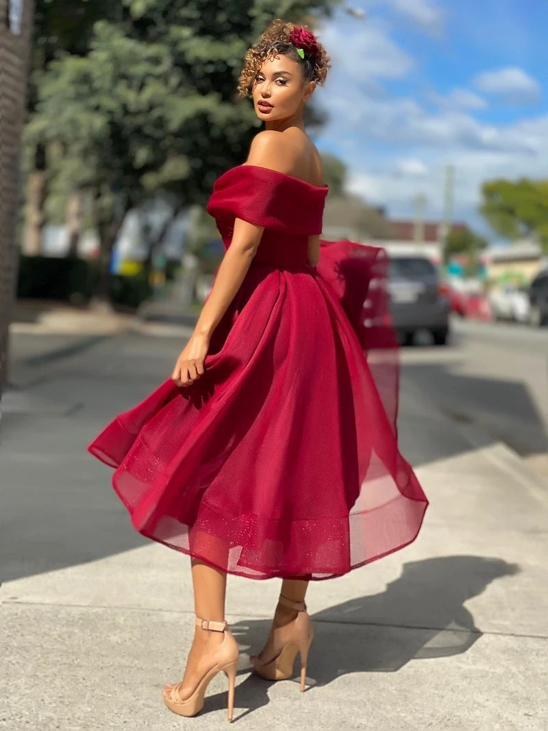 The "Aura" Off-Shoulder Elegant Cocktail Dress Feminé Luxé