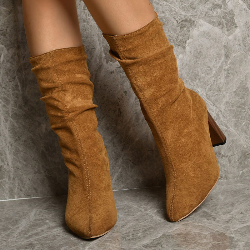 The 'Manhattan' Suede Mid-Calf Block Heel Boot Feminé Luxé