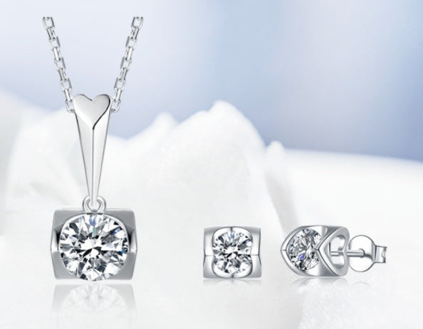 Genuine 925 Silver 1ct Moissanite Pendant & Stud Earrings 2-Piece Set Feminé Luxé