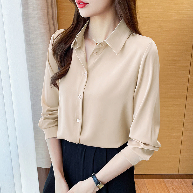 Luxé Non-Iron Satin Blouse - Classic Silky Long Sleeve Shirt Feminé Luxé