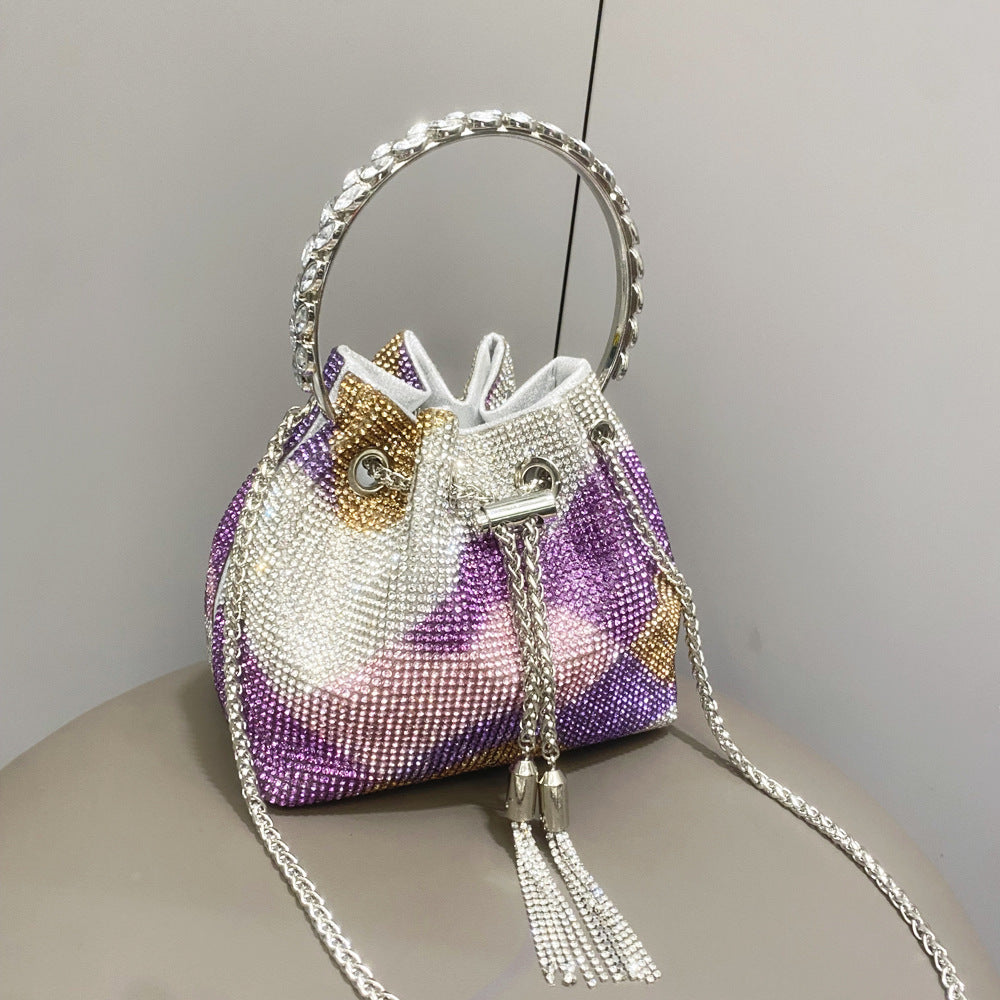 The Starlight Pouch: Full-Crystal Embellished Evening Drawstring Bag | Glamorous Metallic Ring Handle Feminé Luxé