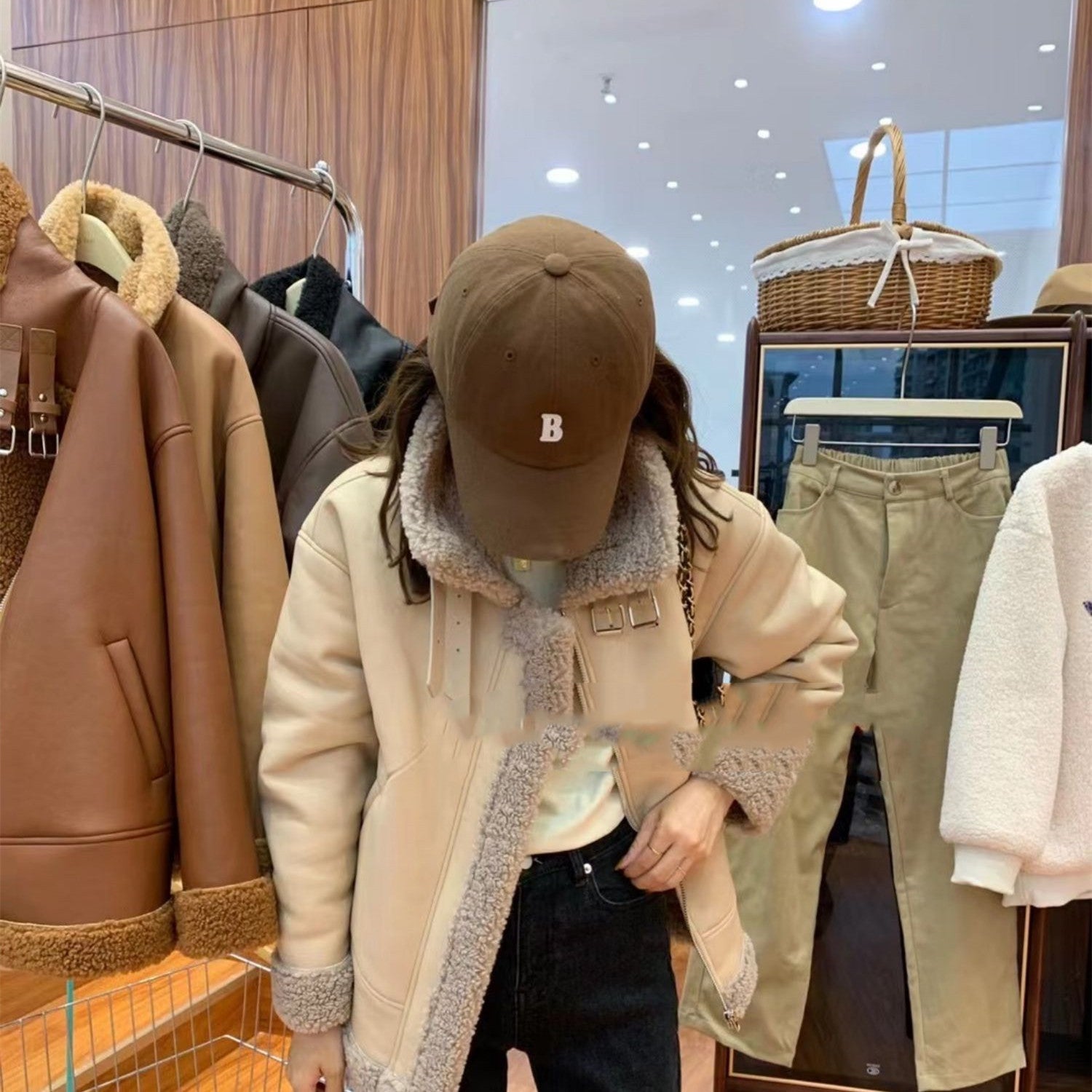 Retro Lamb Fur Integrated Biker Leather Jacket Feminé Luxé