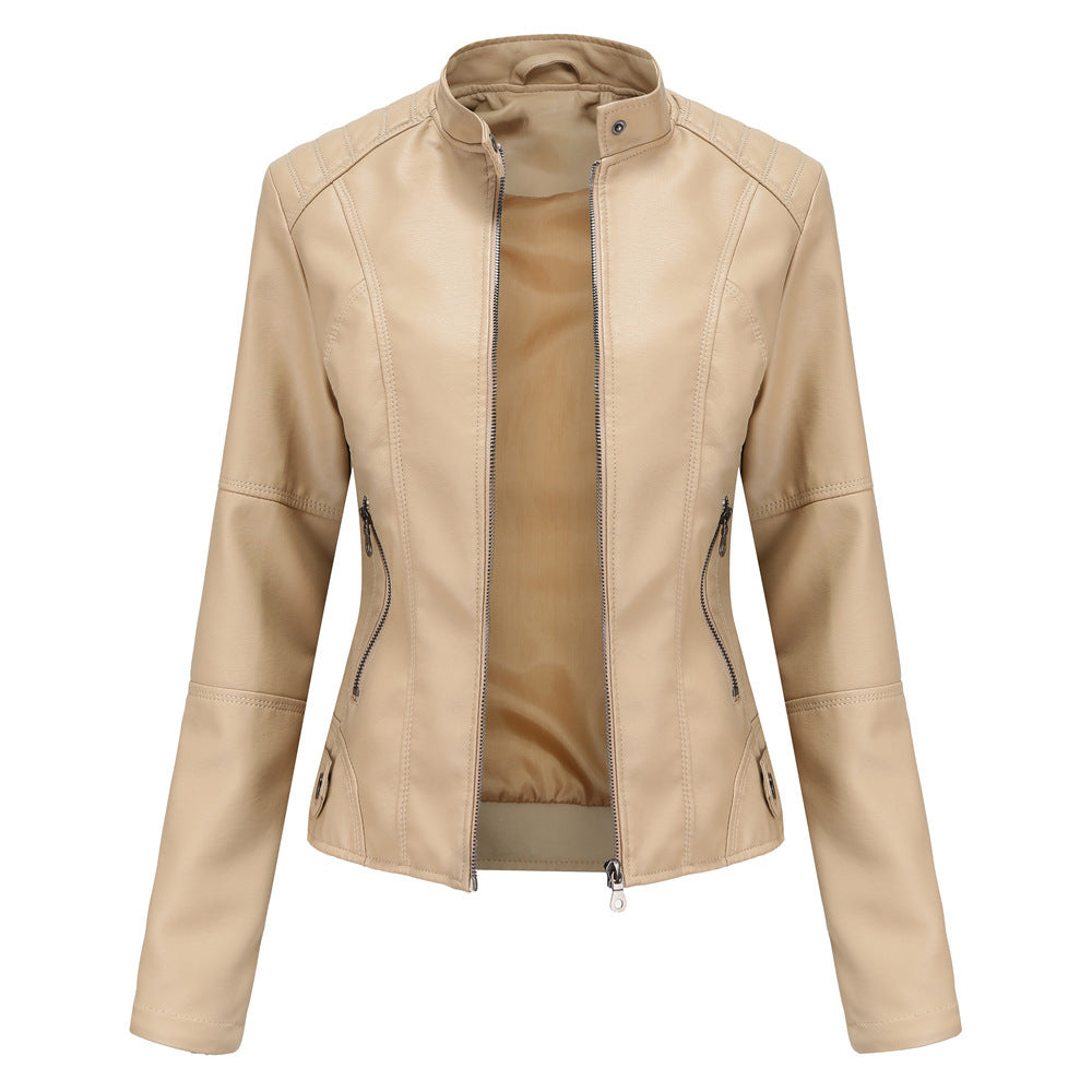 The 'Zenith' Slim-Fit Stand Collar Faux Leather Jacket | Biker Chic Feminé Luxé