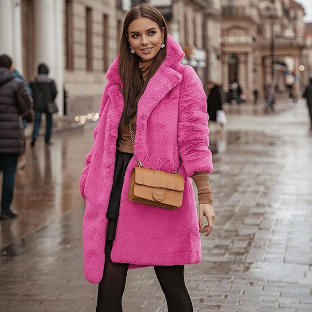 High-Glamour Faux Fur Long Coat with Shawl Collar Feminé Luxé