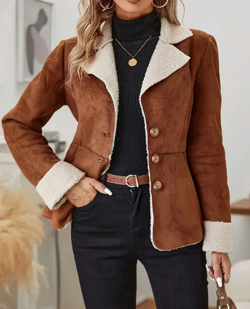 Stylish Casual Cold-Proof Integrated Fur Lapel Jacket Feminé Luxé